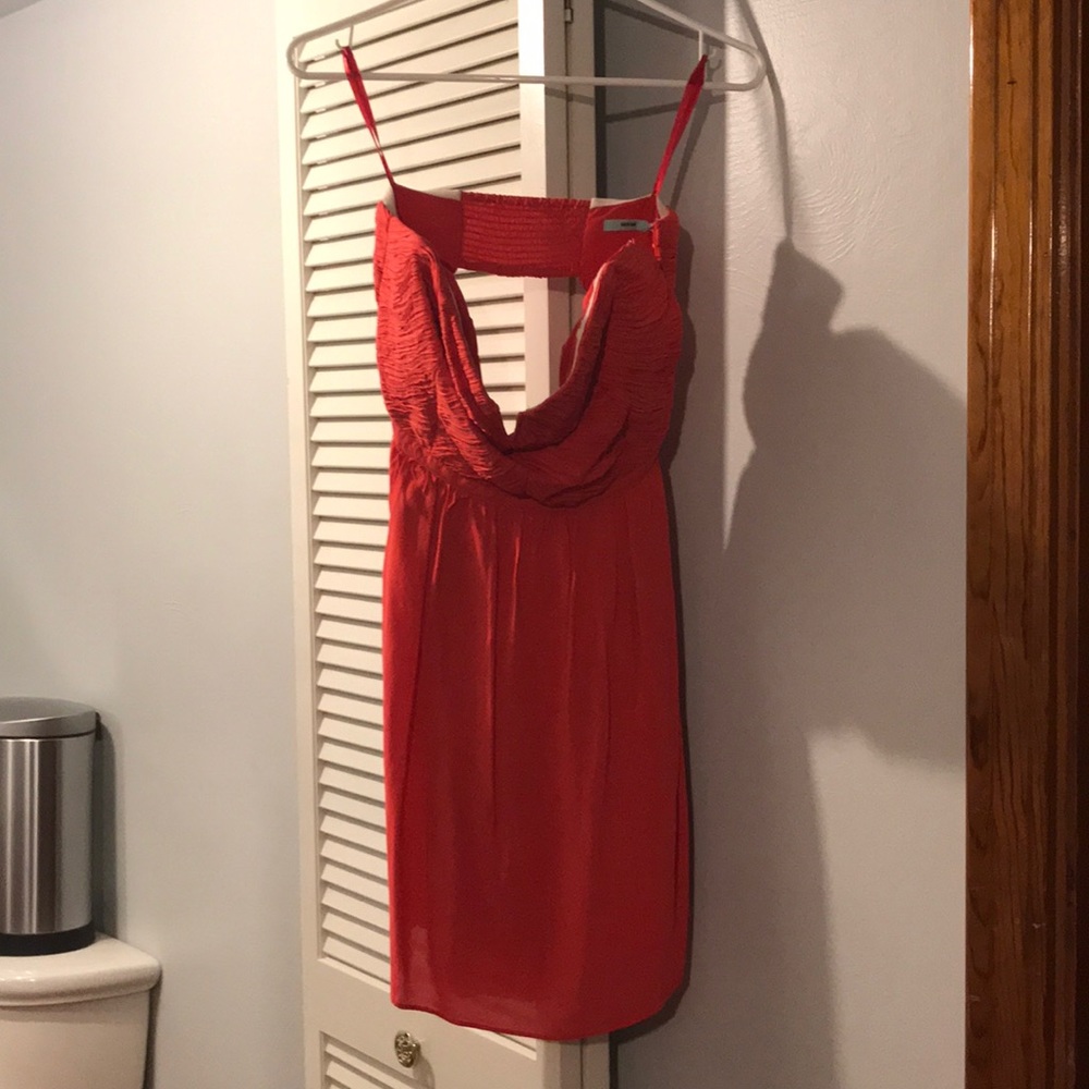 Coral, strapless dress